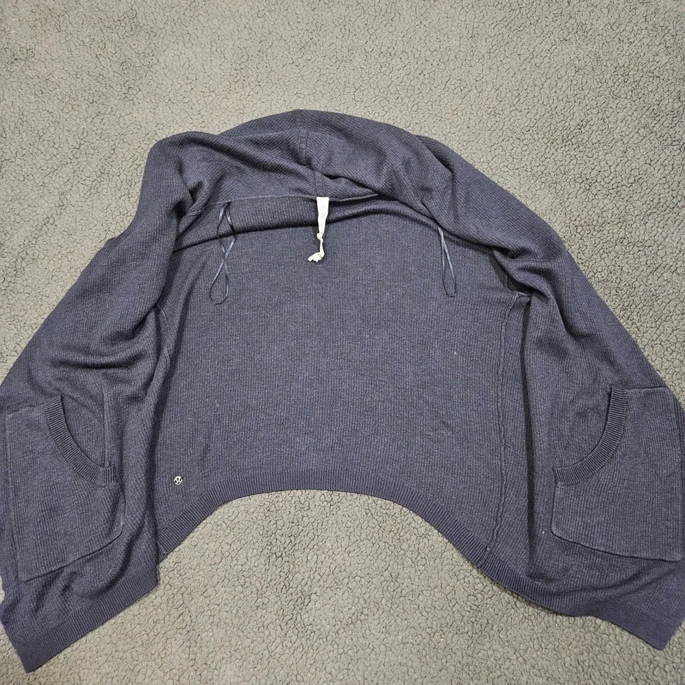 Lululemon Cabin Yogi Wrap Open Front Cardigan Navy Blue Cashmere Blend Size 4